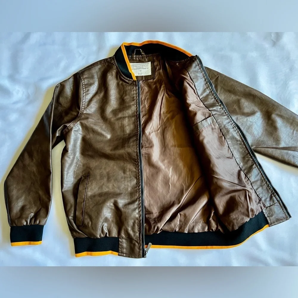 Chorclothing Men’s Brown Bomber Jacket Medium NWT Faux Leather Moto Style